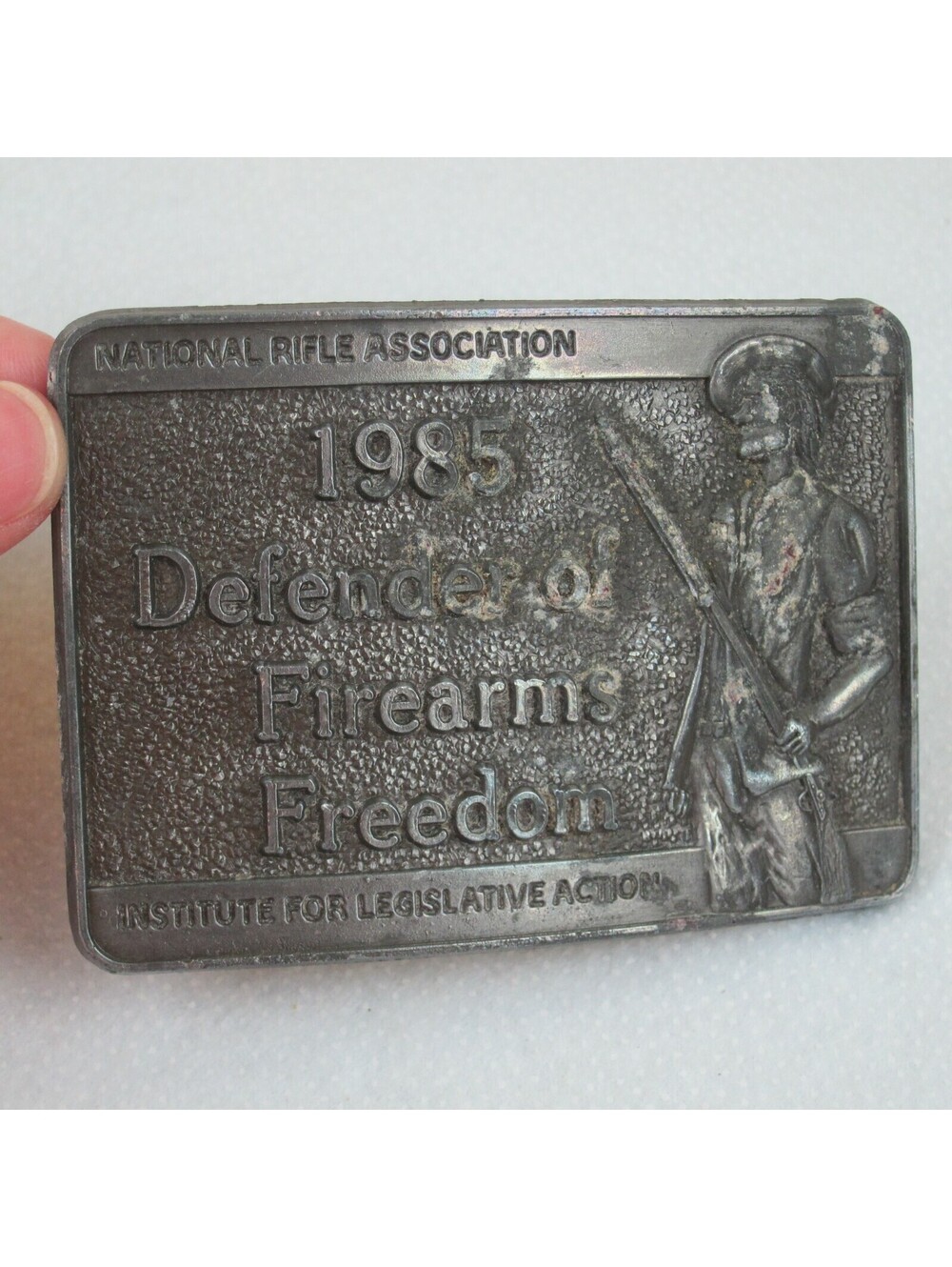 Vintage 1985 NRA Belt Buckle National Rifle Association Defense Firearms Freedom